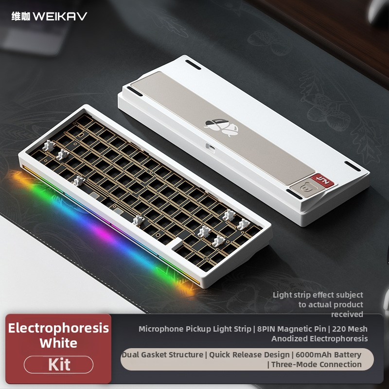 Weikav Nut65 trojmódová mechanická klávesnica z hliníkovej zliatiny so štruktúrou gasket, káblové pripojenie, RGB podsvietenie, až 87 kláves