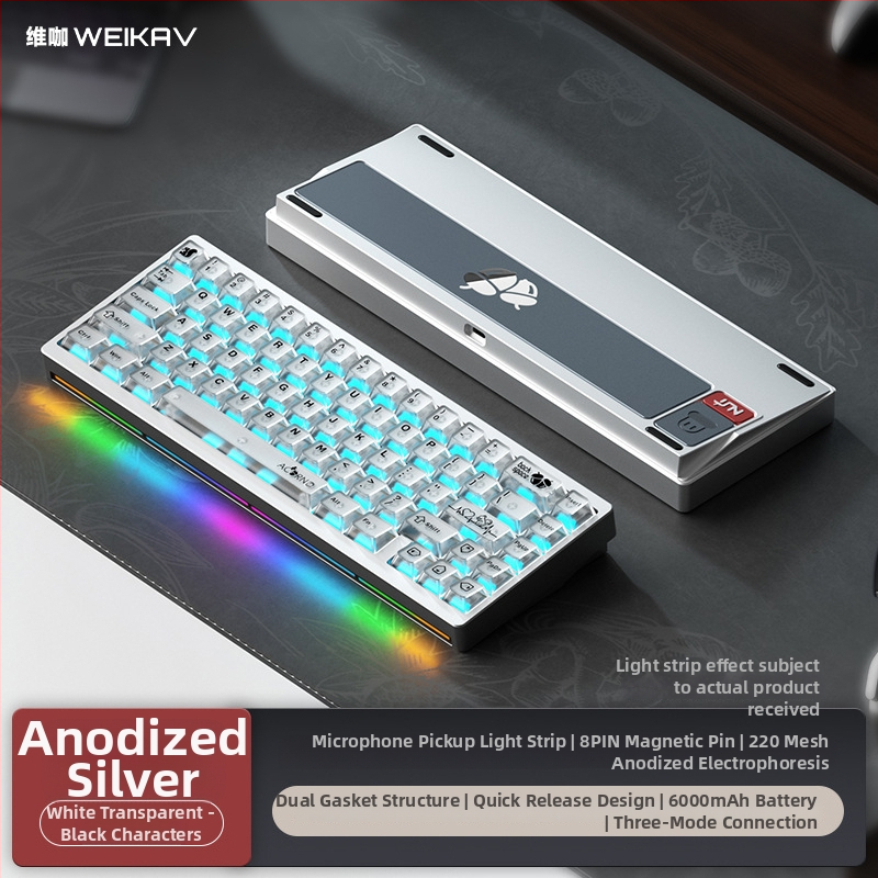 Weikav Nut65 trojmódová mechanická klávesnica z hliníkovej zliatiny so štruktúrou gasket, káblové pripojenie, RGB podsvietenie, až 87 kláves