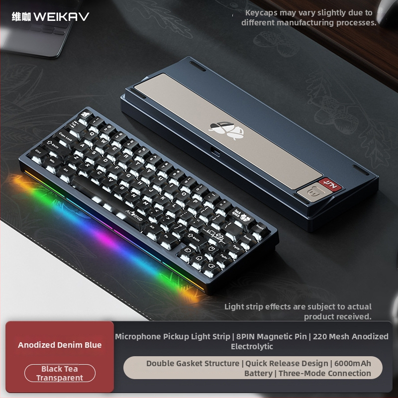 Weikav Nut65 trojmódová mechanická klávesnica z hliníkovej zliatiny so štruktúrou gasket, káblové pripojenie, RGB podsvietenie, až 87 kláves