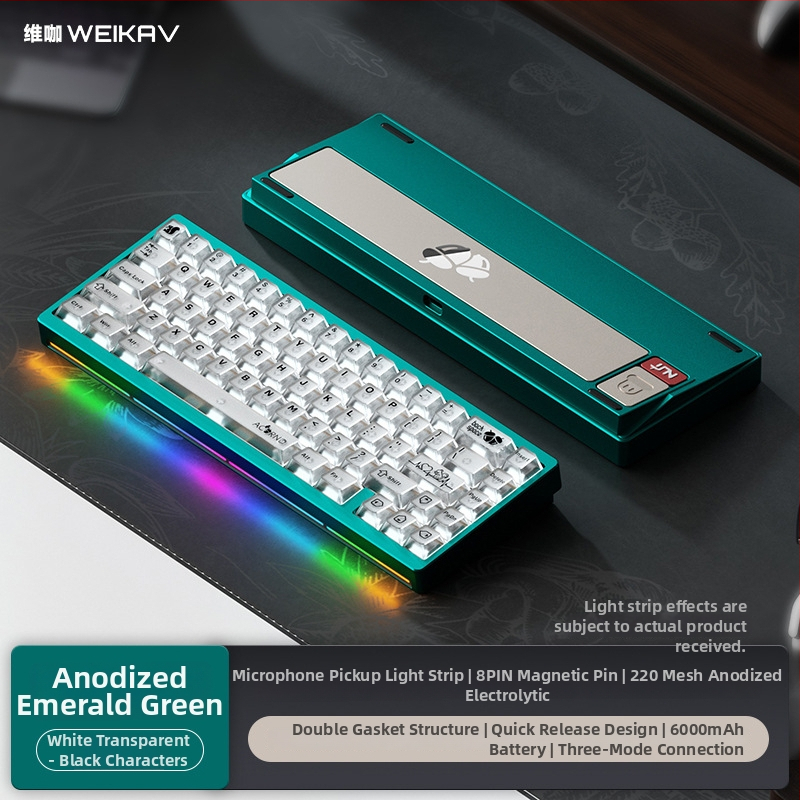Weikav Nut65 trojmódová mechanická klávesnica z hliníkovej zliatiny so štruktúrou gasket, káblové pripojenie, RGB podsvietenie, až 87 kláves