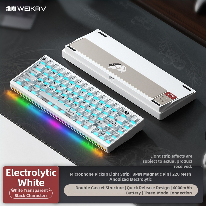 Weikav Nut65 trojmódová mechanická klávesnica z hliníkovej zliatiny so štruktúrou gasket, káblové pripojenie, RGB podsvietenie, až 87 kláves