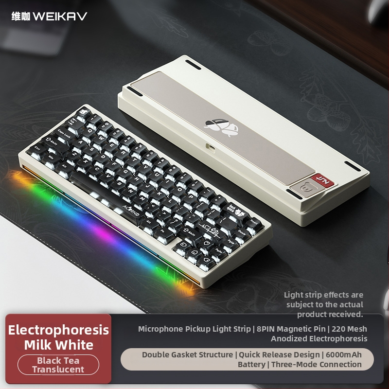 Weikav Nut65 trojmódová mechanická klávesnica z hliníkovej zliatiny so štruktúrou gasket, káblové pripojenie, RGB podsvietenie, až 87 kláves