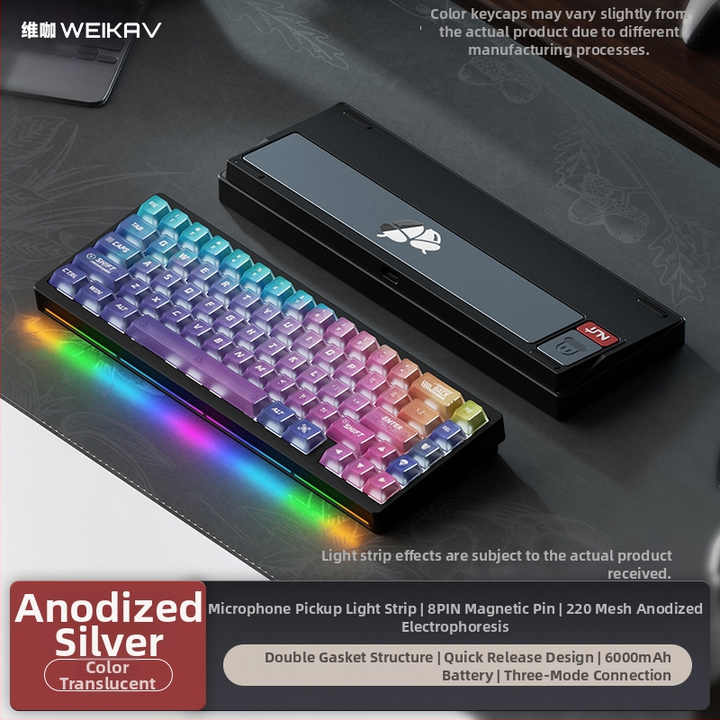 Weikav Nut65 trojmódová mechanická klávesnica z hliníkovej zliatiny so štruktúrou gasket, káblové pripojenie, RGB podsvietenie, až 87 kláves