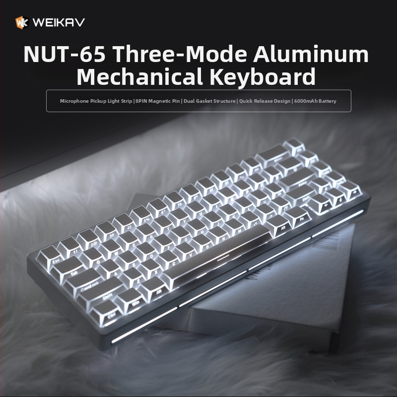 Weikav Nut65 trojmódová mechanická klávesnica z hliníkovej zliatiny so štruktúrou gasket, káblové pripojenie, RGB podsvietenie, až 87 kláves