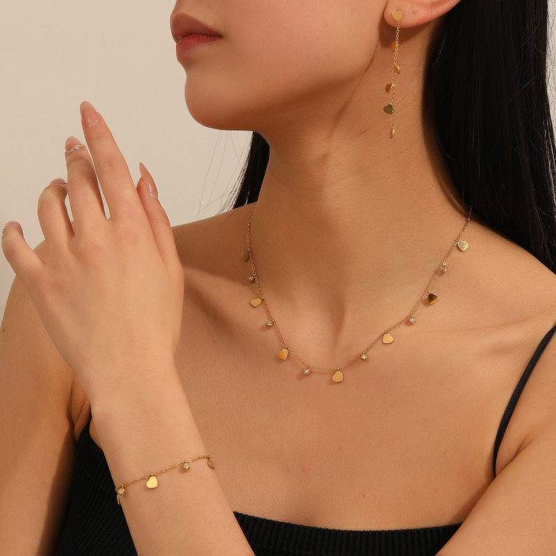 Set nakita s ljubavnim srcem od titan čelika – ogrlica, narukvica i naušnice, box chain, 11 g