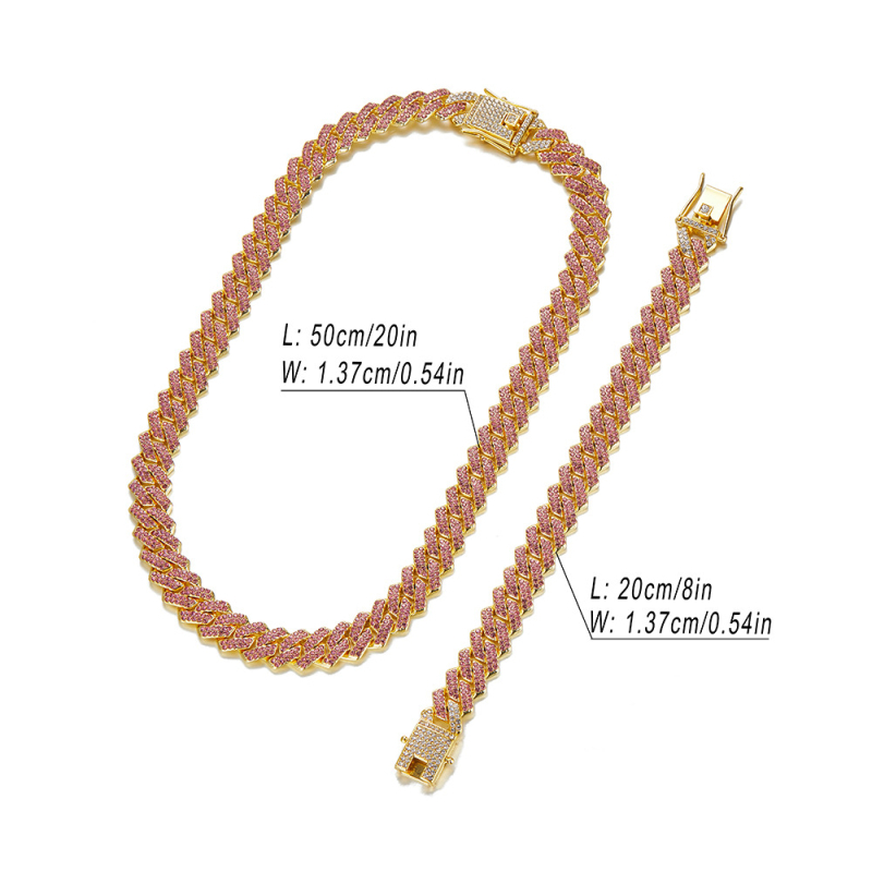 Kubanski lančani set od legure s šarenim kristalima, 14 mm, unisex, punk hip-hop stil