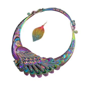 Σετ κολιέ και σκουλαρίκια από κράμα ψευδάργύρου, με στριφτή αλυσίδα, ηλεκτροπλατίωση, μενταγιόν με μοτίβο αστερισμού, εθνο-λαϊκό ρετρό στυλ, φθινοπωρινή έκδοση 2025