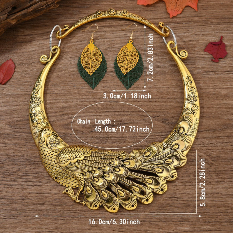 Σετ κολιέ και σκουλαρίκια από κράμα ψευδάργύρου, με στριφτή αλυσίδα, ηλεκτροπλατίωση, μενταγιόν με μοτίβο αστερισμού, εθνο-λαϊκό ρετρό στυλ, φθινοπωρινή έκδοση 2025