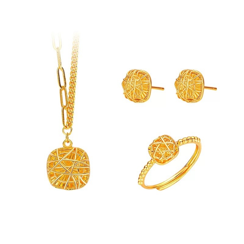 Set ogrlice i naušnica: Alluvial gold, geometrijski oblik, O-lanac, materijal priveška Alluvial gold, duljina 41–50 cm