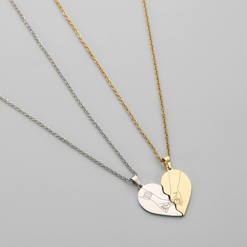 Set de coliere pentru cuplu, minimalist, din oțel inoxidabil, cu pandantiv din oțel de titan, lanț încrucișat și inimă