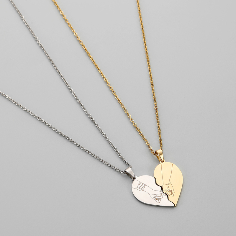 Set de coliere pentru cuplu, minimalist, din oțel inoxidabil, cu pandantiv din oțel de titan, lanț încrucișat și inimă