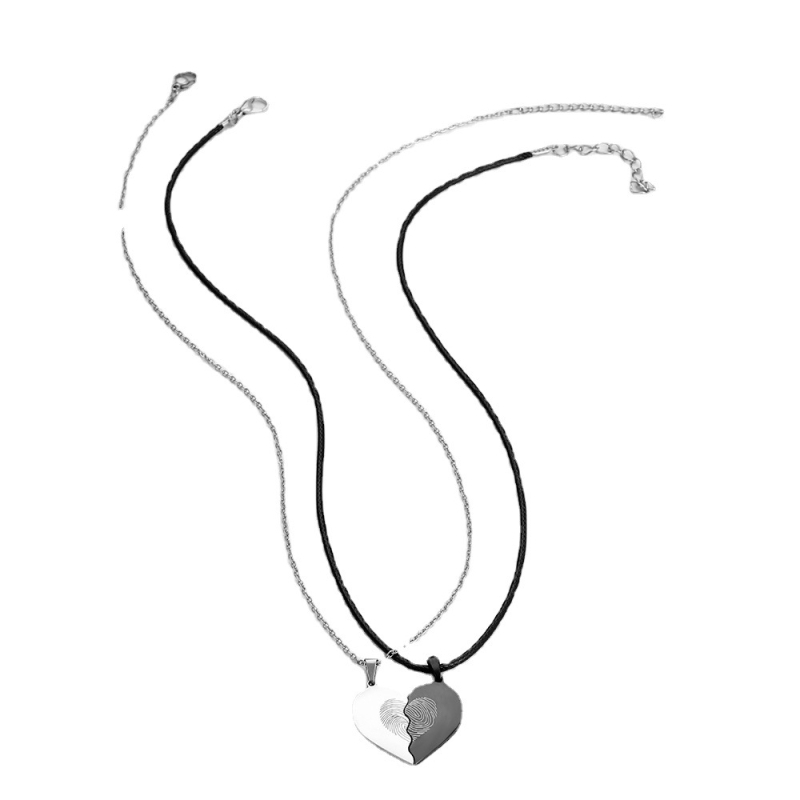 Set de coliere pentru cuplu, minimalist, din oțel inoxidabil, cu pandantiv din oțel de titan, lanț încrucișat și inimă
