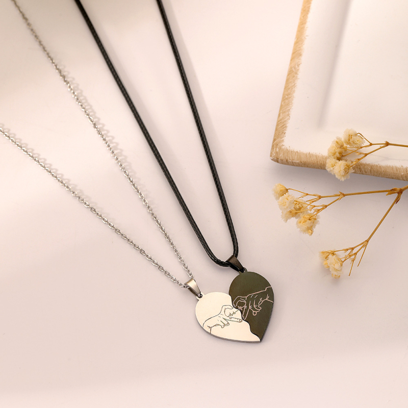 Set de coliere pentru cuplu, minimalist, din oțel inoxidabil, cu pandantiv din oțel de titan, lanț încrucișat și inimă