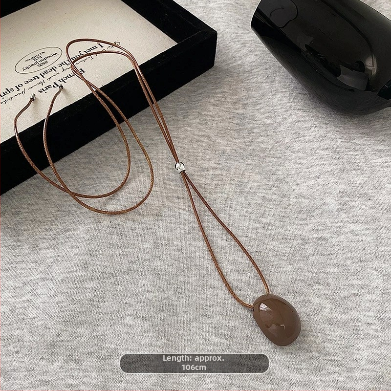 Ilga karoliai iš vaškuotos virvelės su žirnių pakabuku, madinga retro klavišinė grandinėlė, lydinys, kepimo dažų danga