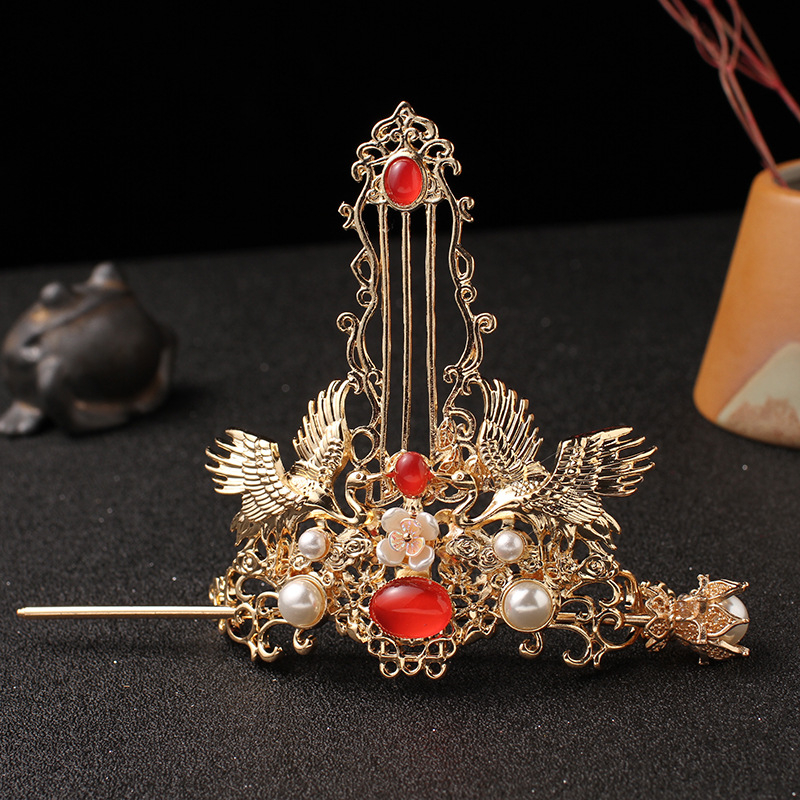 Винтидж корона за коса със мотив кран, метална, електроплатирана, унисекс, аксесоар за прически