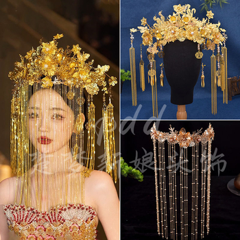 Булчински комплект за глава - сплавна корона в дворцов стил с флорална шарка, воал и фиби за коса (Пролет 2025)