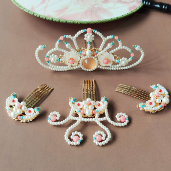 Käsitöö juukse kroon, antiikstiil, klaasist helmidega