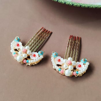 Käsitöö juukse kroon, antiikstiil, klaasist helmidega