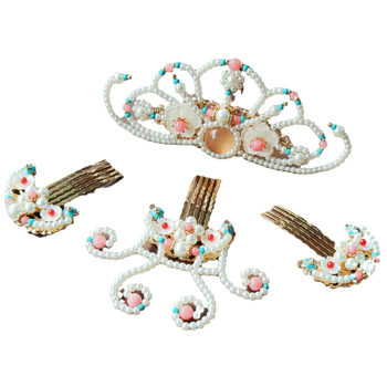 Käsitöö juukse kroon, antiikstiil, klaasist helmidega