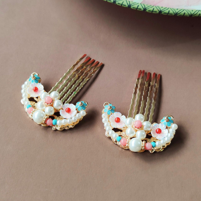 Käsitöö juukse kroon, antiikstiil, klaasist helmidega