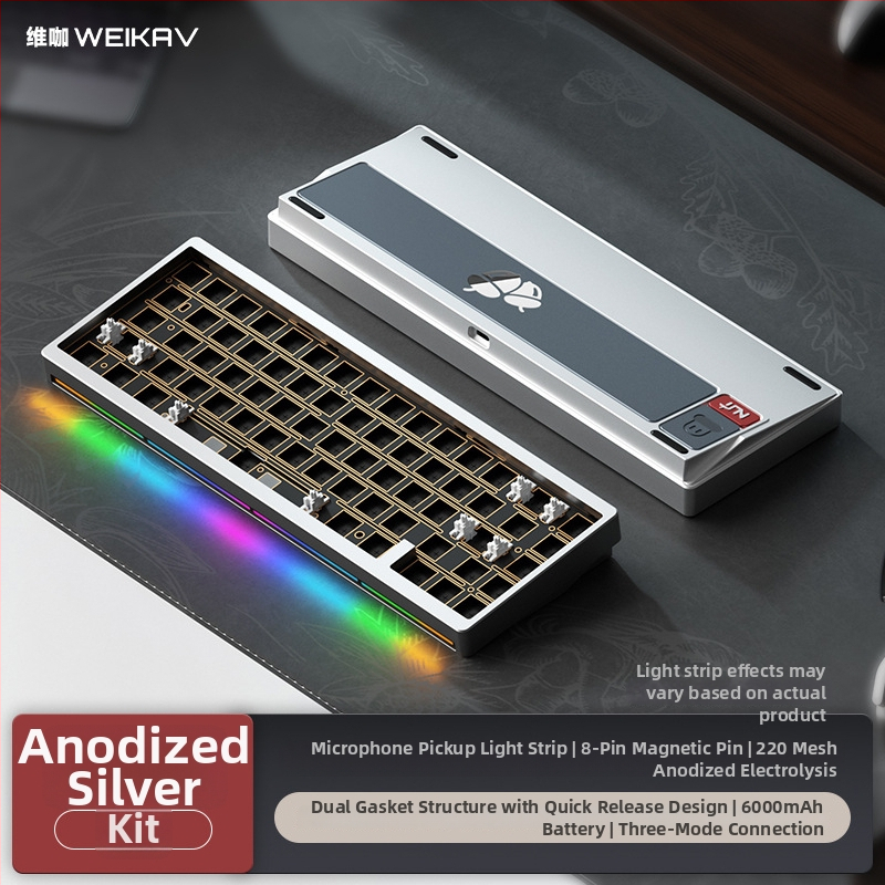 Weikav Nut65 Trijų režimų aliumininė gasket klaviatūros rinkinys su RGB apšvietimu, laidinis, iki 87 klavišų