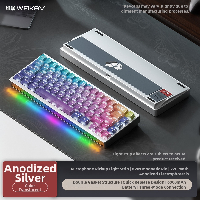 Weikav Nut65 Trijų režimų aliumininė gasket klaviatūros rinkinys su RGB apšvietimu, laidinis, iki 87 klavišų
