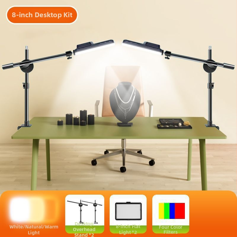 LED dopĺňajúce svetlo na šperky pre živé vysielanie a stolové still-life fotografovanie — tri teploty farieb, teplé svetlo 2700–3500K, pod 10W