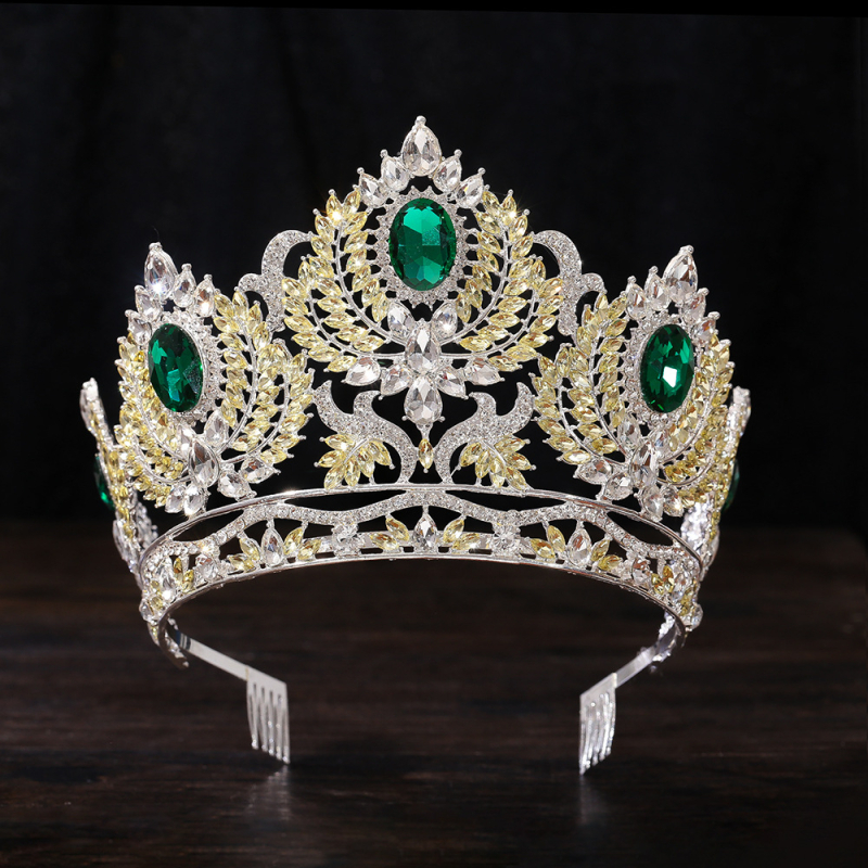 Μπαρόκ κορώνα για το κεφάλι από κράμα, γυναικείου στυλ, ηλεκτροεπένδυση, λευκά κρύσταλλα, σε ατομική συσκευασία