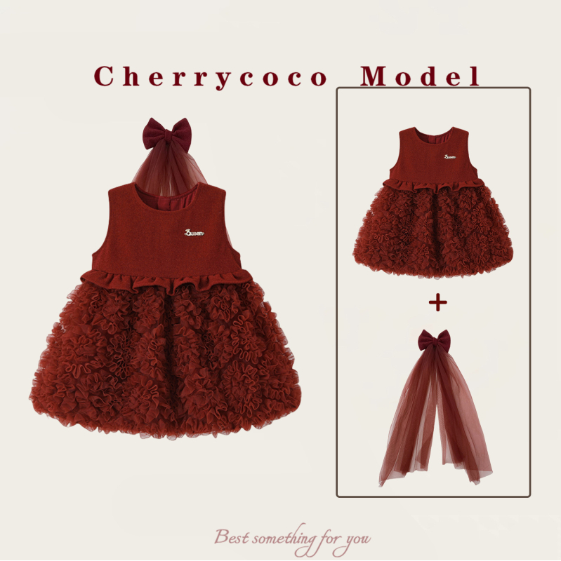 Cherrycoco haljina za djevojčice – princes stil bez rukava, Zima 2025, glavni materijal regenerirana celulozna vlakna 80%, podstava 100% pamuk, za djecu 3–8 godina