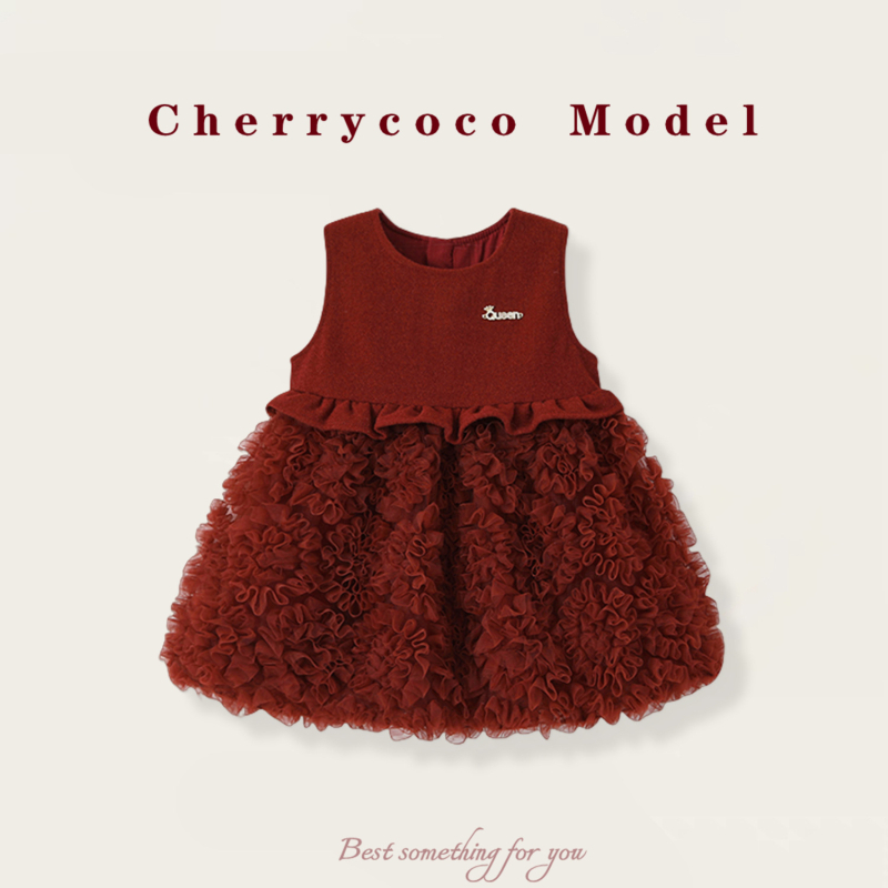 Cherrycoco haljina za djevojčice – princes stil bez rukava, Zima 2025, glavni materijal regenerirana celulozna vlakna 80%, podstava 100% pamuk, za djecu 3–8 godina