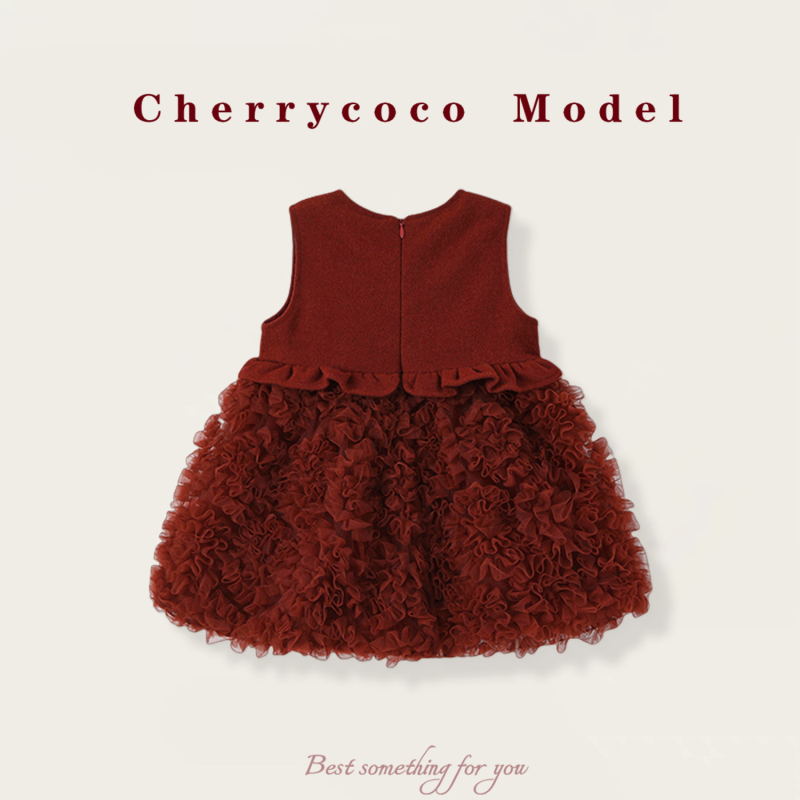Cherrycoco haljina za djevojčice – princes stil bez rukava, Zima 2025, glavni materijal regenerirana celulozna vlakna 80%, podstava 100% pamuk, za djecu 3–8 godina