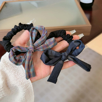 Plaukų gumelė su kaspinėliu iš audinio, rankų darbas, koledžo stiliaus, elastinga, kodas A449