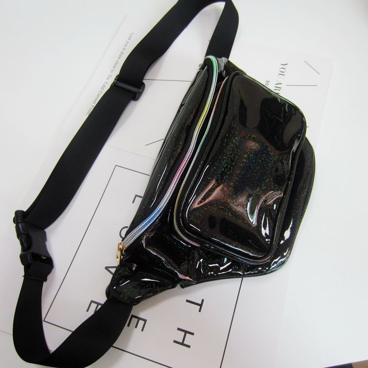 Laser vöö kotike crossbody rihm, tänava stiil PU, tõmblukk, polüester vooder, telefon ja ID taskud