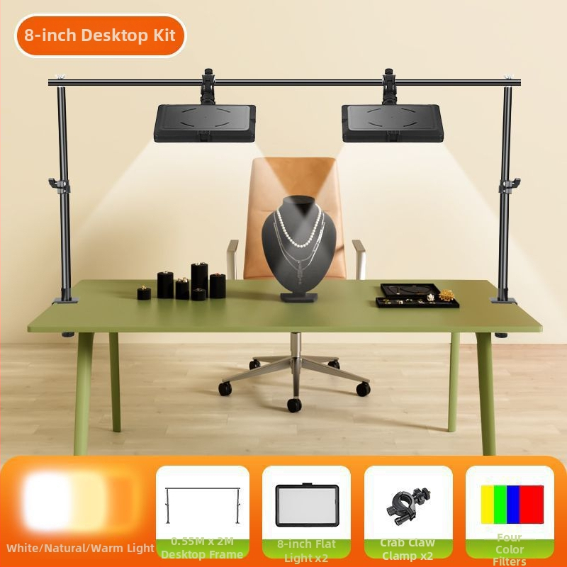 LED papildgaismas risinājums galda fotografijai un tiešraidei, trīs gaismas temperatūras, zem 10W