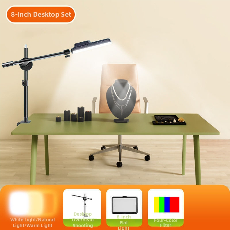 LED papildgaismas risinājums galda fotografijai un tiešraidei, trīs gaismas temperatūras, zem 10W