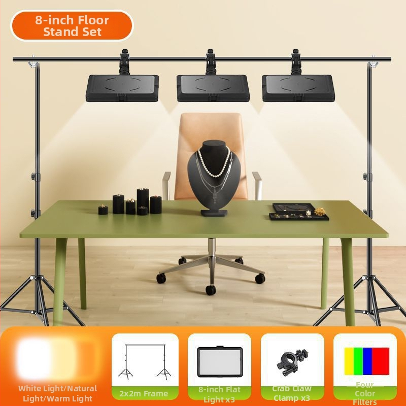 LED papildgaismas risinājums galda fotografijai un tiešraidei, trīs gaismas temperatūras, zem 10W