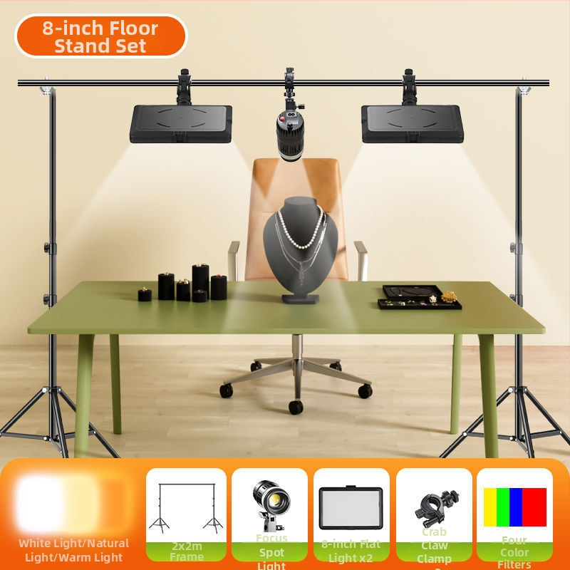 LED papildgaismas risinājums galda fotografijai un tiešraidei, trīs gaismas temperatūras, zem 10W