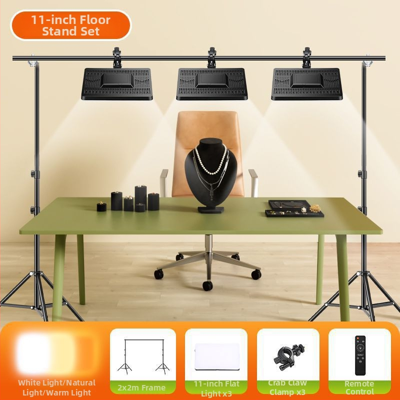 LED papildgaismas risinājums galda fotografijai un tiešraidei, trīs gaismas temperatūras, zem 10W