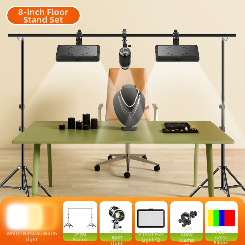 LED papildgaismas risinājums galda fotografijai un tiešraidei, trīs gaismas temperatūras, zem 10W