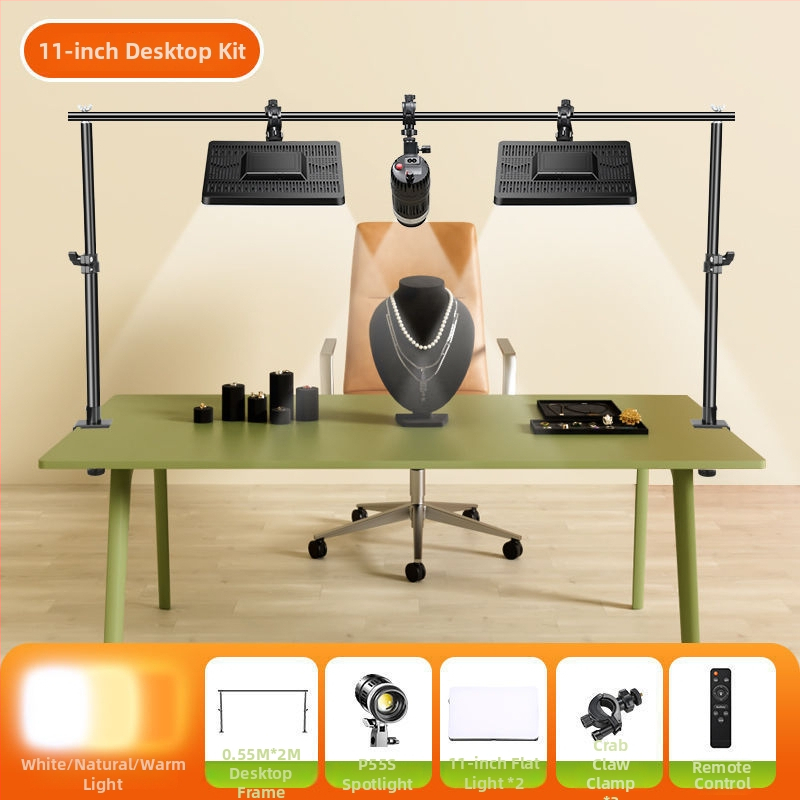 LED papildgaismas risinājums galda fotografijai un tiešraidei, trīs gaismas temperatūras, zem 10W