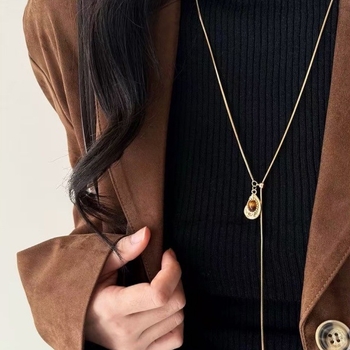 Tigriszem kőből készült nyaklánc, medál szív- és geometriai formával, elektroplatinált lánc, Maillard stílus, nőknek