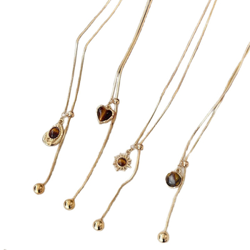 Tigriszem kőből készült nyaklánc, medál szív- és geometriai formával, elektroplatinált lánc, Maillard stílus, nőknek