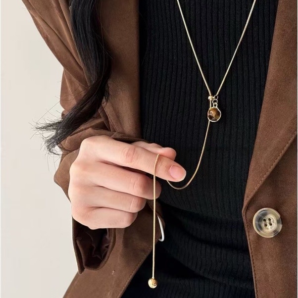 Tigriszem kőből készült nyaklánc, medál szív- és geometriai formával, elektroplatinált lánc, Maillard stílus, nőknek