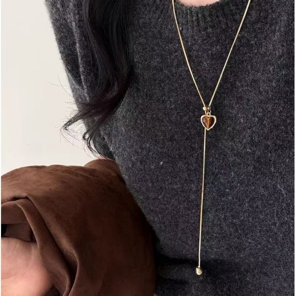 Tigriszem kőből készült nyaklánc, medál szív- és geometriai formával, elektroplatinált lánc, Maillard stílus, nőknek