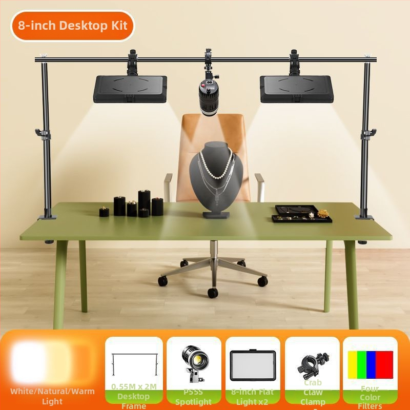 LED papildgaismas risinājums galda fotografijai un tiešraidei, trīs gaismas temperatūras, zem 10W