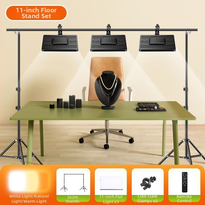 LED papildgaismas risinājums galda fotografijai un tiešraidei, trīs gaismas temperatūras, zem 10W