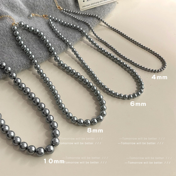 Mesterséges gyöngyökből készült nyaklánc üveggyöngy medállal — gyöngy lánc, U-alakú, geometrikus stílus, elektroplakolt felület