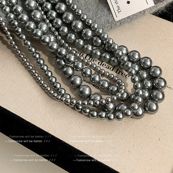 Mesterséges gyöngyökből készült nyaklánc üveggyöngy medállal — gyöngy lánc, U-alakú, geometrikus stílus, elektroplakolt felület