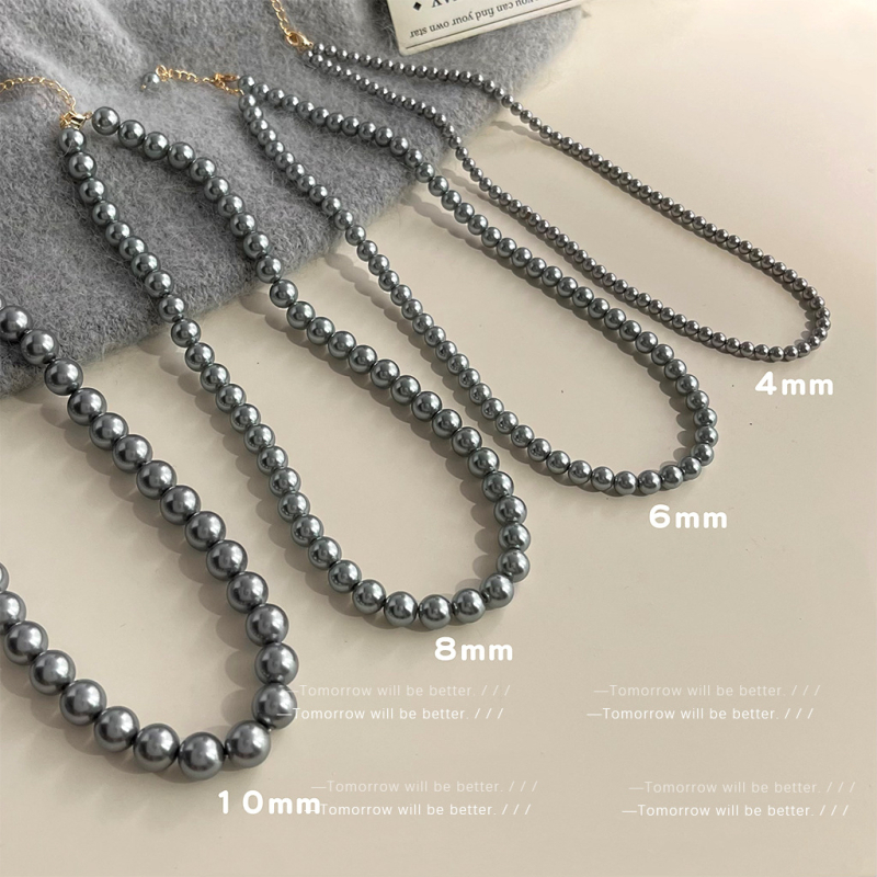 Mesterséges gyöngyökből készült nyaklánc üveggyöngy medállal — gyöngy lánc, U-alakú, geometrikus stílus, elektroplakolt felület