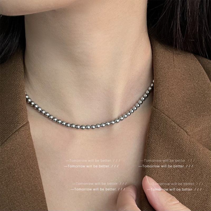 Mesterséges gyöngyökből készült nyaklánc üveggyöngy medállal — gyöngy lánc, U-alakú, geometrikus stílus, elektroplakolt felület